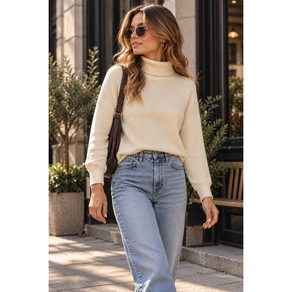 Zara Sweater Womens Medium Cream Knit Minimalist Ribbed